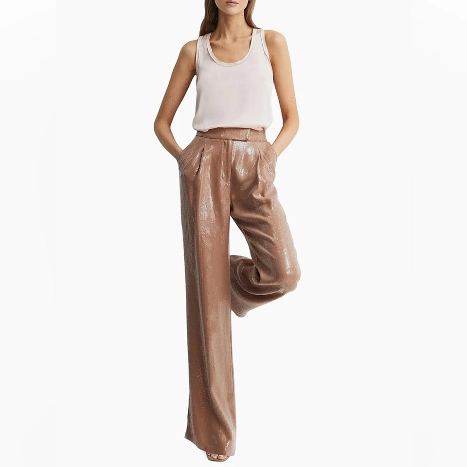 Calça Reiss Lizzie lantejoulas perna larga tamanho 10 nova sem etiquetas - Imagem 2 de 4