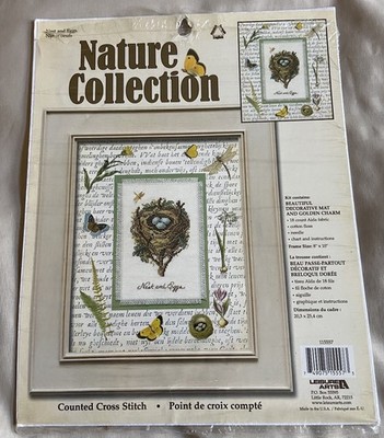 Leisure Arts Nature Collection Cross Stitch Kit Nest & Eggs w/Golden Charm