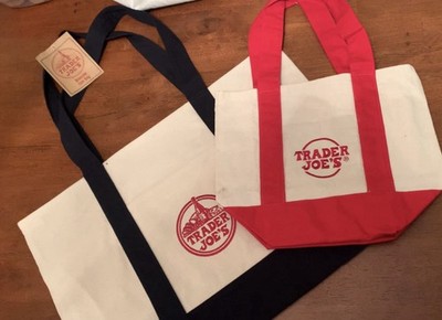 Set of 2: Large Trader Joe s Blue Canvas Tote Bag and Red Mini Canvas Tote Bag