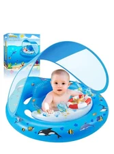 Baby Pool Float with Canopy UPF50+ Sun Protection, Inflatable Kids Pool Float...