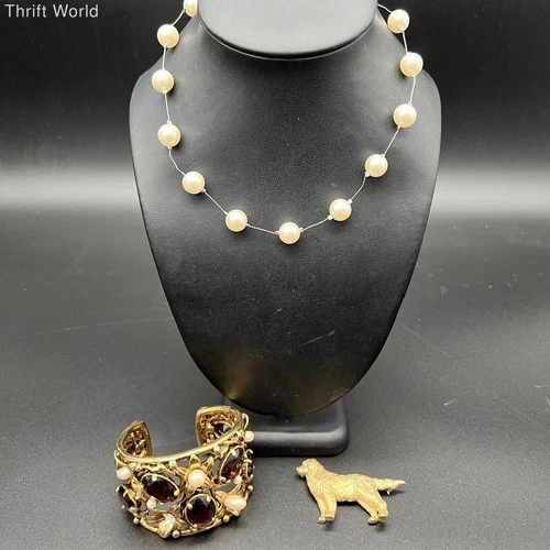 Vintage Carolee & Carolee Lux Signed Jewelry Lot of 3 Brooch Necklace Bracelet