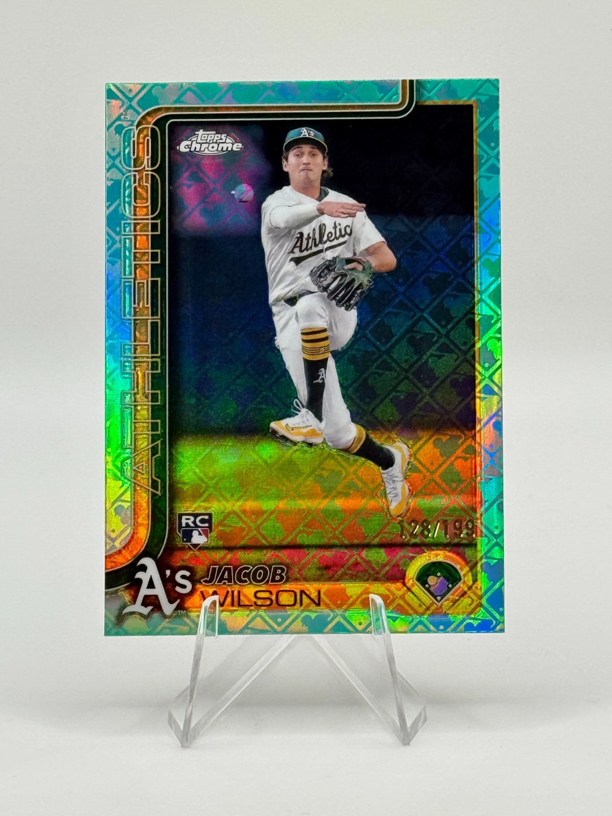 2025 Topps Chrome Logofractor Jacob Wilson RC Aqua Refractor /199 #96 Athletics