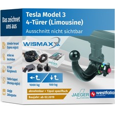 ANHÄNGERKUPPLUNG für Tesla Model 3 ab 24 abnehmbar WESTFALIA +13po E-Satz JAEGER