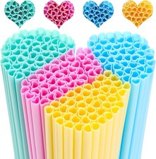 180 Pieces Valentine Heart Shaped Straws, Cute Disposable Pink Plastic Straws