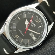 VINTAGE REFURBISHED SEIKO 5 AUTOMATIC JAPAN MENS BLACK DIAL WATCH a444592-3