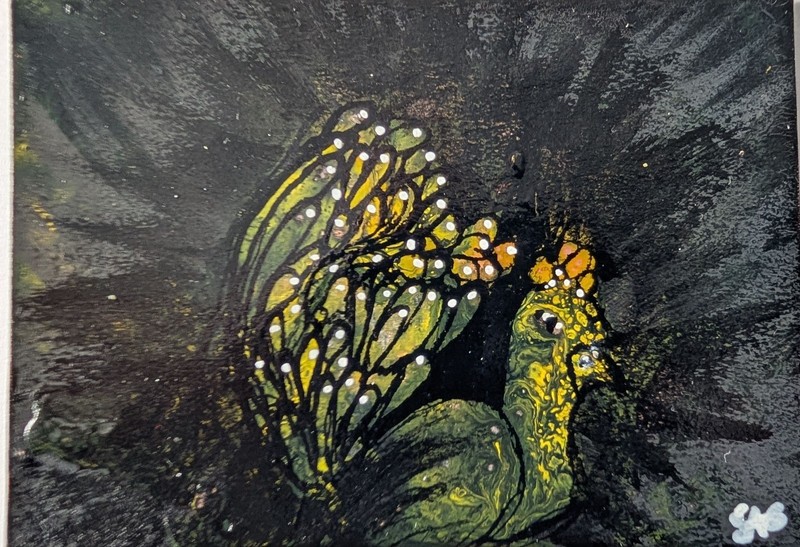ACEO Art Card Original, Acrylic Hydro Dipping, Abstract, Outsider Art, Brut Art