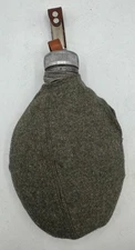 WW2 era Swedish Army M31 Style Canteen w/ Wool Cover & Leather Strap Aluminum