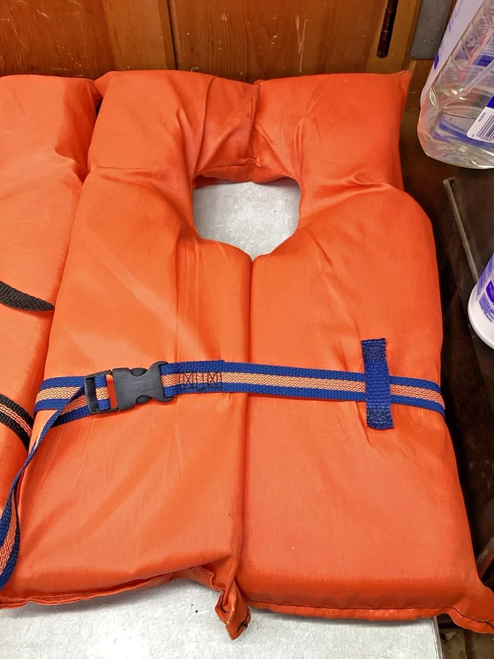 Спасательный жилет 5 PDF лот из 4 взрослых 1 детских жилетов типа II оранжевый для плавания на лодке - Изображение 4 из 4