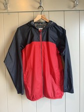 LANDS END Kids 14 / 16 Large Rain Coat Windproof Jacket Blue Red Packable Hood