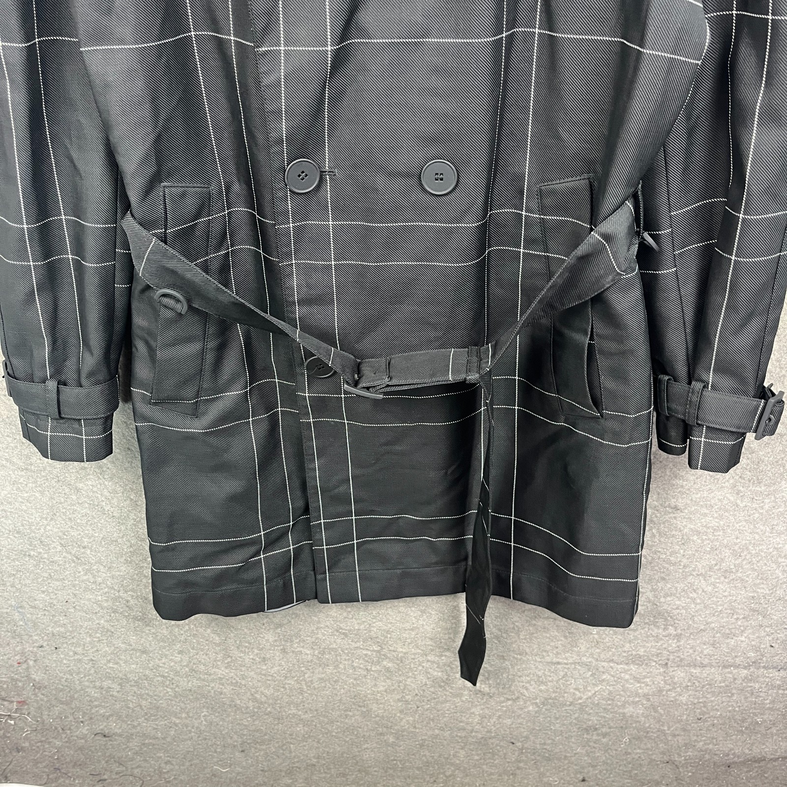 Hugo Boss Jacket Mens 40 Black Dan3 Trench Coat Long Souble Breasted Check Belt thumbnail 7