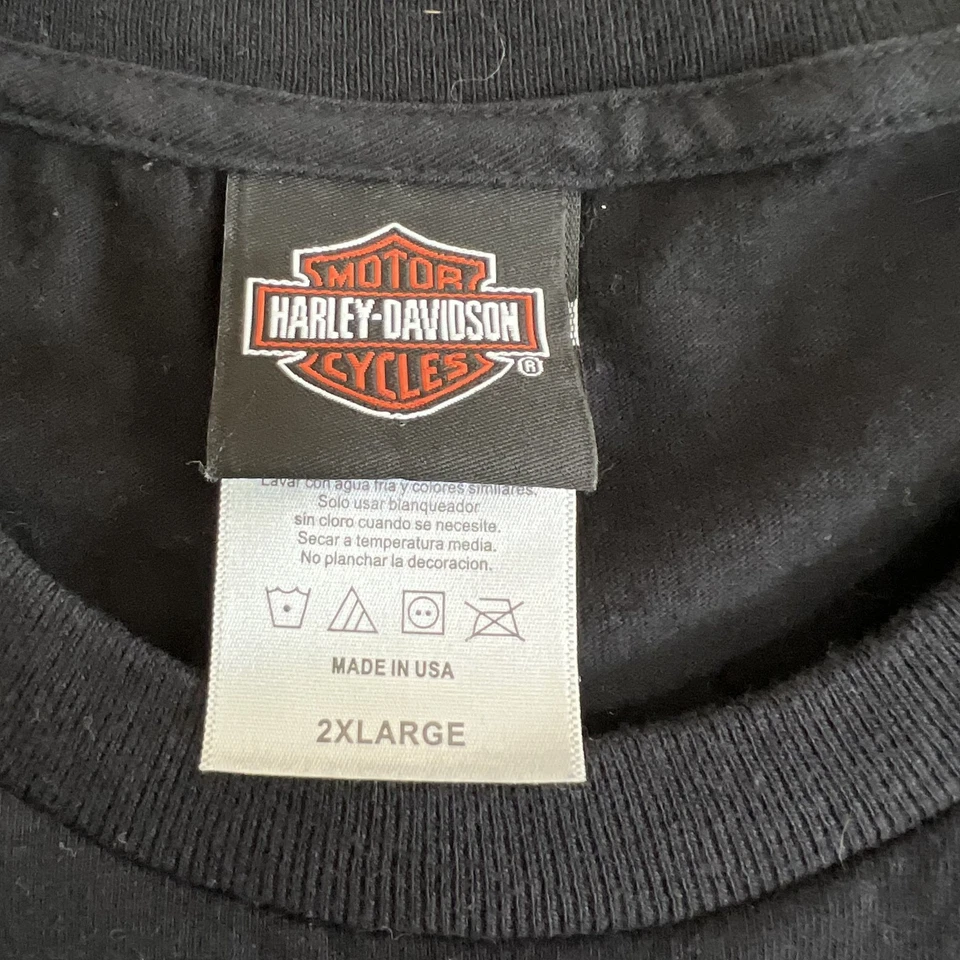 Harley-Davidson T-Shirt Mens 2XL Black Long Sleeve Flame Fkull AOP Rochester Y2K - Image 2 of 4