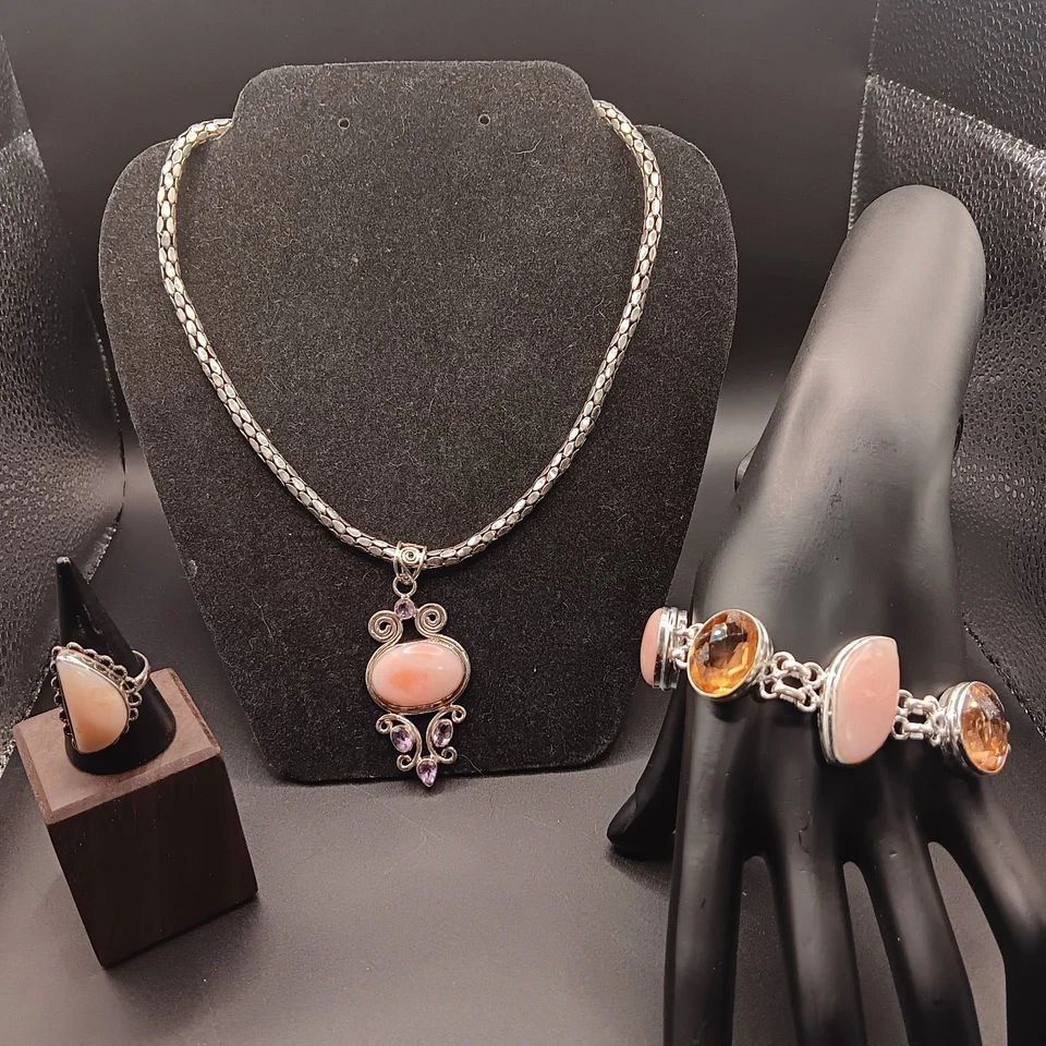 Juego de joyas de piedras preciosas de plata de ley 925, anillo pulsera collar colgante Foto 4 de 4