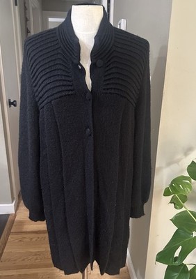 Designer Threads woman black  Cardigan Sweater 100% Alpaca Hand Made in Peru L 
