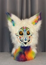 Rainbow Skulldog Fursuit Head, Moving Jaw Hand Made New Never Worn.