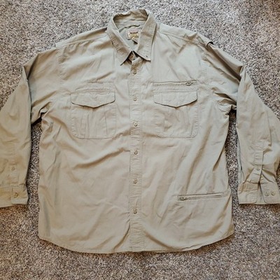 Cabelas Outfitters Series Mens XL Button Down Long Sleeve Shirt Tan Guide Safari