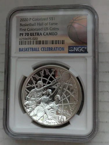 2020-P Basketball Hall of Fame Colorized 99.9% Silver Dollar NGC PR70 DCAM $1