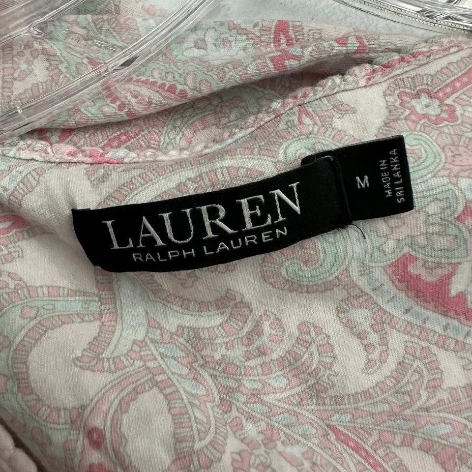 Lauren Ralph Lauren Womens Nightgown Size M Pink Paisley Short Ruffle Cap Sleeve - Image 3 of 4