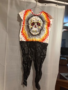 1972 Ben Cooper Skull Halloween Costume Medium 8-10 No Mask Vinyl Suit Only