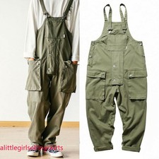 Men Jumpsuit Pants Retro Loose Overalls Suspender Trousers Workwear Casual Loose