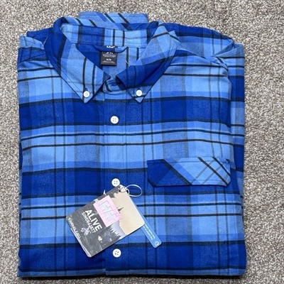 Helly Hansen Mens Flannel Shirt Medium Blue Button Down Classic Plaid New