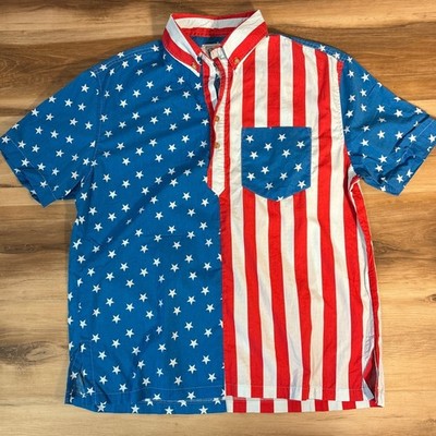 American Flag Shirt Mens Medium AOP Chubbies the Nutter USA made Cotton Polo