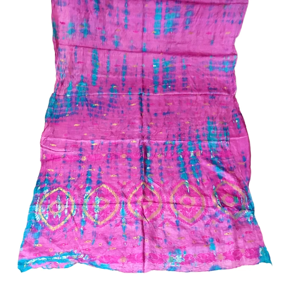 Vestido de costura estampado vintage sari de tela de seda para boda mujer envolvente rosa sari Foto 2 de 4