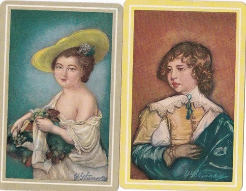 Art Deco Pair Swap Cards - Young Lady & Young Lad- White Inlay Border  1970's