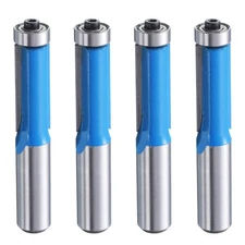 4pcs Flush Trim Router Bit 1/2" Shank 1/2" Dia Carbide Top Bearing Bit, Blue