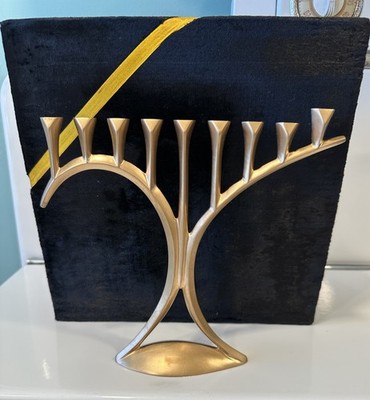 David Klass Modern Bronze Toned 9 Candle Hanukkah Menorah Signed 1999 With Case