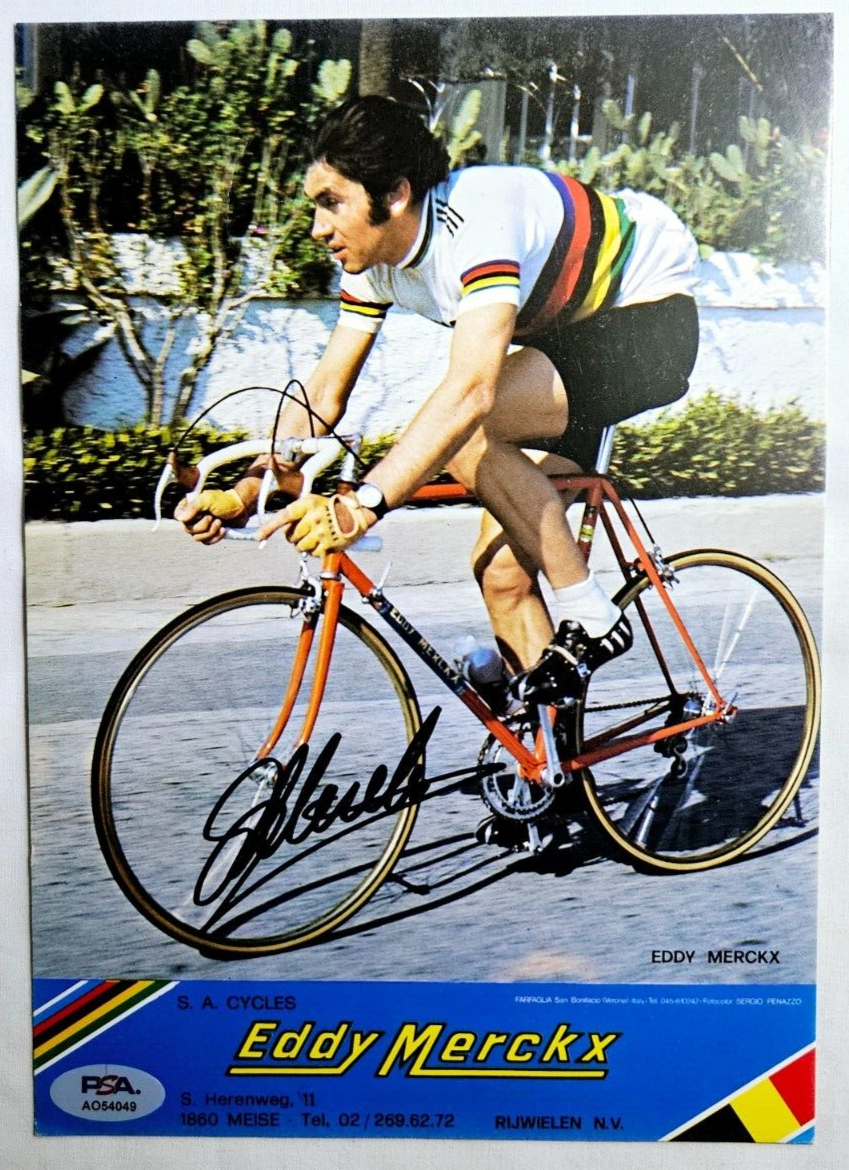 Eddy Merckx Signed 6x9 Vintage Cycling Photo card Autograph PSA