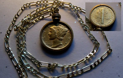 Gold Plated Mercury Dime Pendant on a 18K 24" Gold Filled Chain