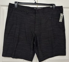 NWT George size XL 40-42 black striped hybrid above the knee swim trunks mens