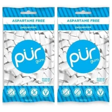 PUR Xylitol Chewing Gum PEPPERMINT (55 Pieces, 2 Pack) Sugarless Vegan Dry-Mouth