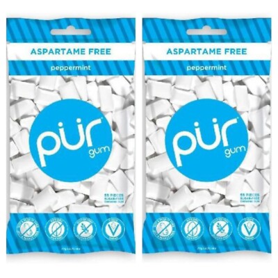 PUR Xylitol Chewing Gum PEPPERMINT (55 Pieces, 2 Pack) Sugarless Vegan Pure