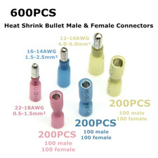 600PCS Heat Shrink Bullet Wire Connectors 22-10AWG Female  Male Crimp Terminals