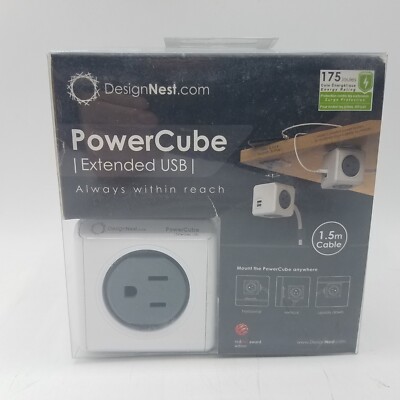PowerCube Extended USB - 4 Outlet Power Adapter and 2 USB w/5ft cord - White