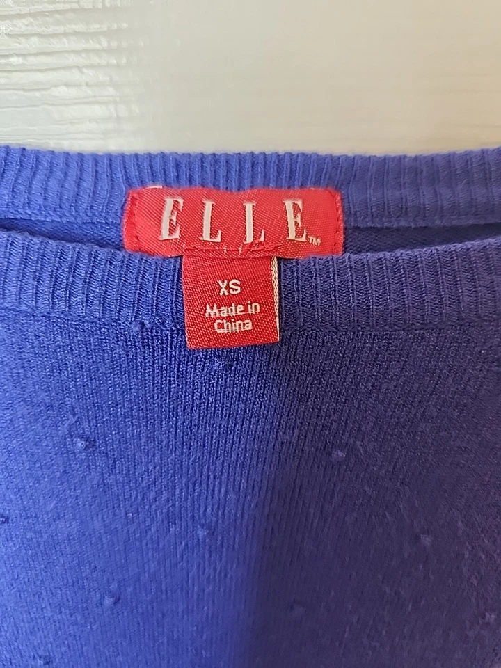 Suéter ELLE Para Mujer Periwinkle Punto Azul Cuello Redondo Manga 3/4 Talla XS  Foto 3 de 4