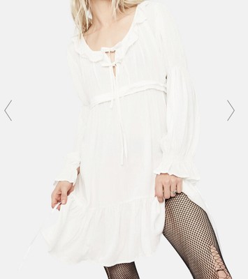 dollskill stuck on stupid white babydoll ruffle laura mini dress