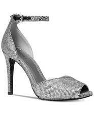 MICHAEL MICHAEL KORS CAMBRIA GLITTER SILVER METALLIC ANKLE STRAP SANDALS 7M