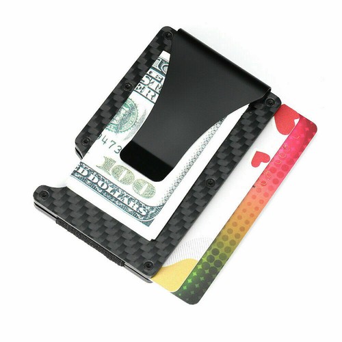Men Slim Carbon Fiber Credit Card Holder RFID Blocking Metal Money Clip Wallet - Picture 9 of 12