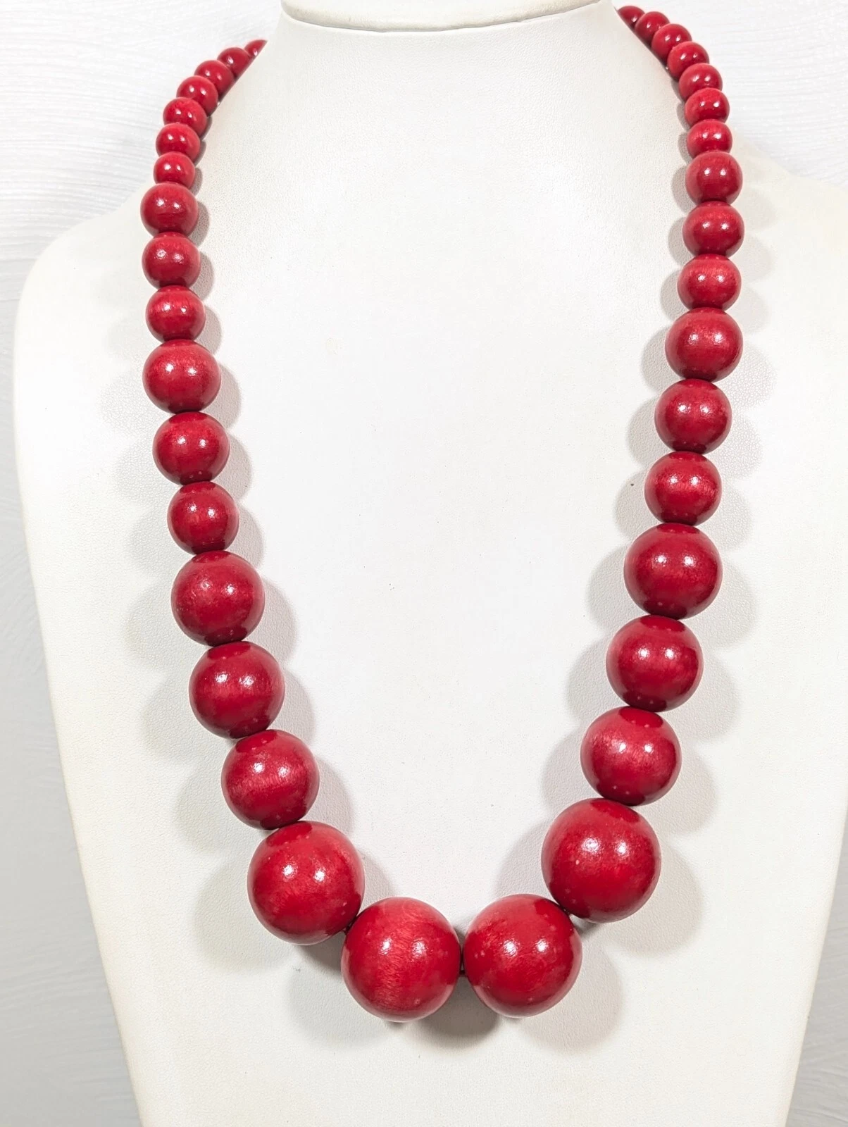 VETEMENTS Collana Boho Rosso Graduato Legno Perline Grosse Dichiarazione Regolabile 28 in