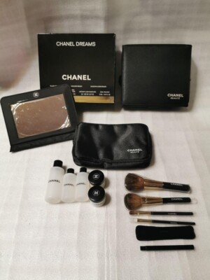 vintage CHANEL Cosmetic Make Up box mirror Pouch Bag Black lot of