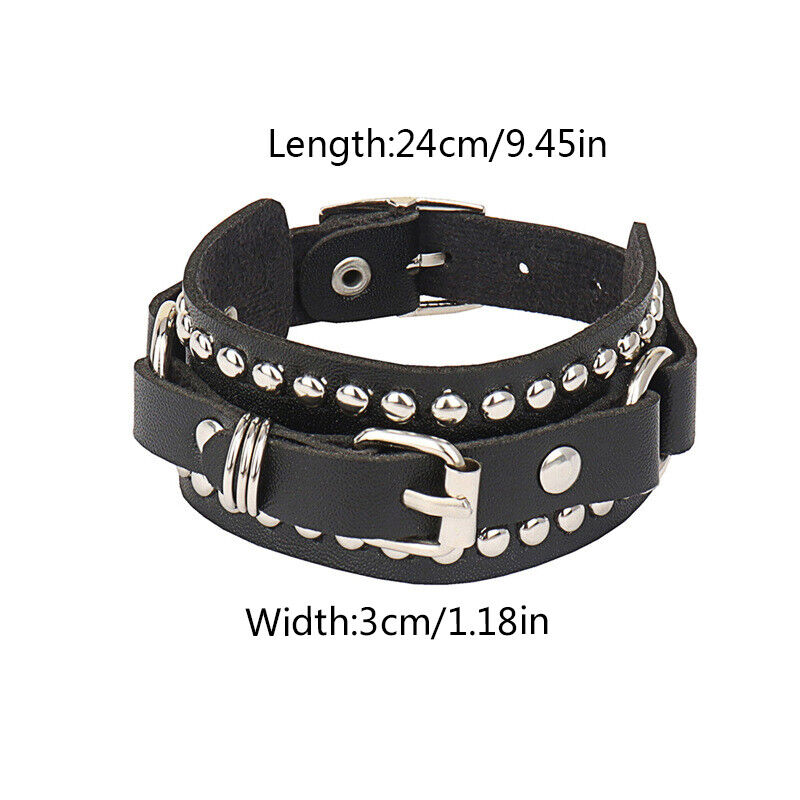 Punk Rock Bangle Gothic Accessories Leather Wristband Studs Bracelet  Adjustable