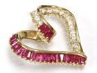 1.8 ctw Natural Red Ruby & Diamond Solid 14k Yellow Gold Heart Pendant ...