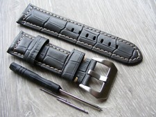 For Panerai Luminor Marina PAM Grey Grain Leather Watch Strap 24mm NEW