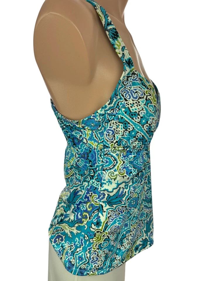 Top de natación Tankini Apt 9 talla M azul negro blanco con espalda de encaje azul blanco verde Foto 4 de 4