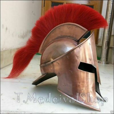 Medieval Antique 300 King Leonidas Spartan Head Helmet W/Plume Halloween Costume