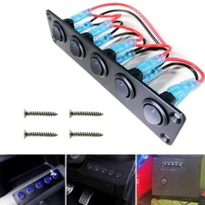 5 Gang Toggle Rocker Switch Panel For Car Boat Marine RV Truck Blue LED 12V