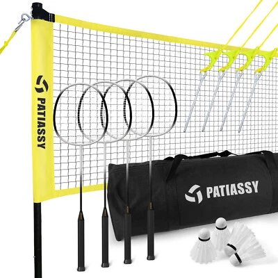 PATIASSY Badminton Set Professional Badminton Net with Poles 4 Rackets & 4 Shuttlecocks