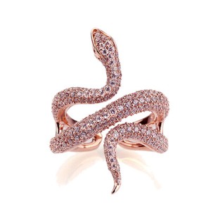 Authentic 34mm 14K Rose Gold Plated Silver Snake Design CZ Pave Setting Right Hand Ring